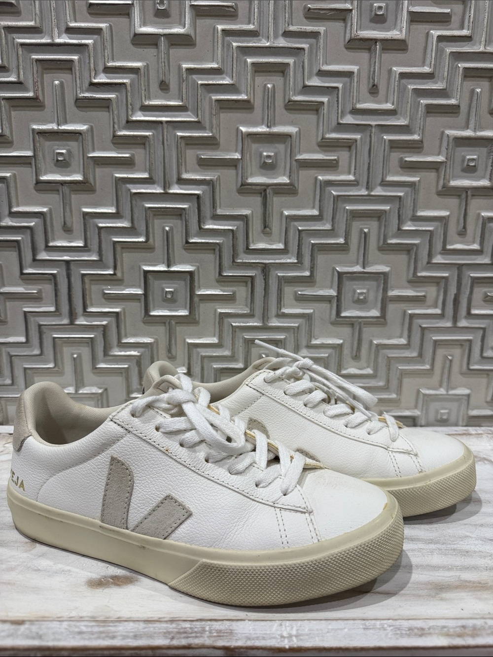 Veja White Leather Low-Top Sneakers with Cream Accents